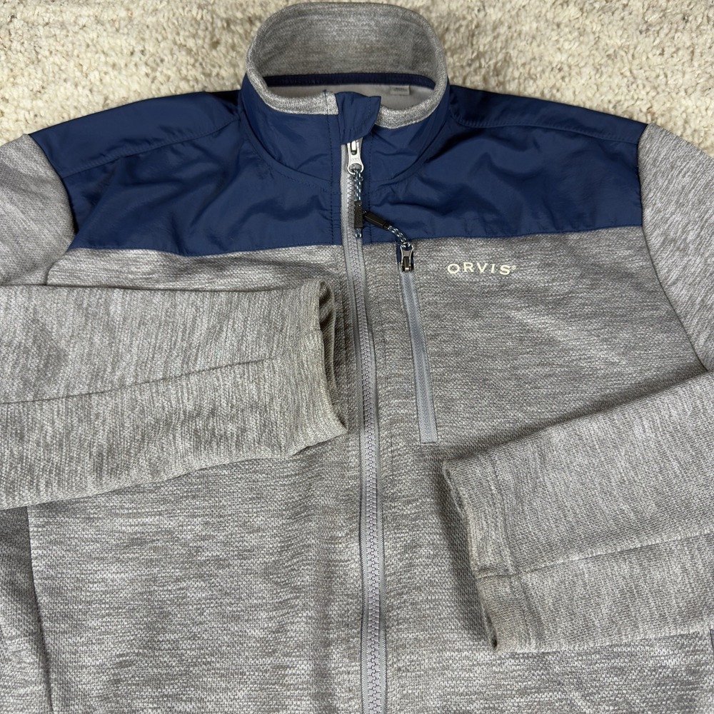 Orvis Mens Size Medium Full Zip Lightweight‎ Jacket w/pockets Gray / Blue EUC